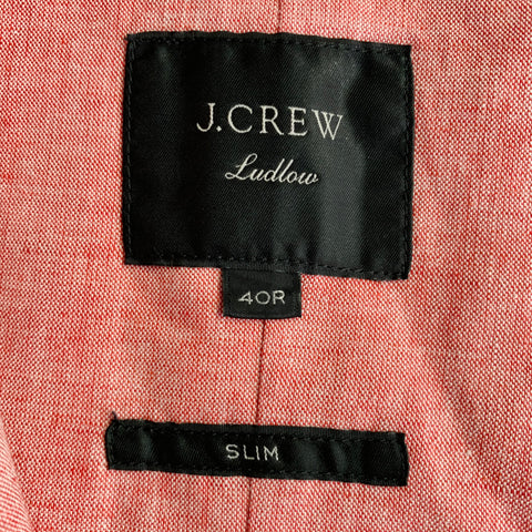 J. CREW Size 40 Ludlow Red Woven Cotton Linen Notch Lapel Jacket