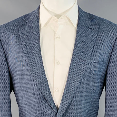 ISAIA Size 40 Regular Navy White Woven Wool Notch Lapel Sport Coat