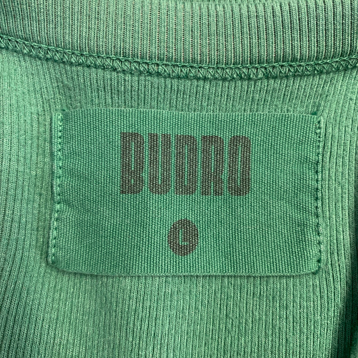 BUDRO Size L Green Cream Logo Cotton Blend Tank Top