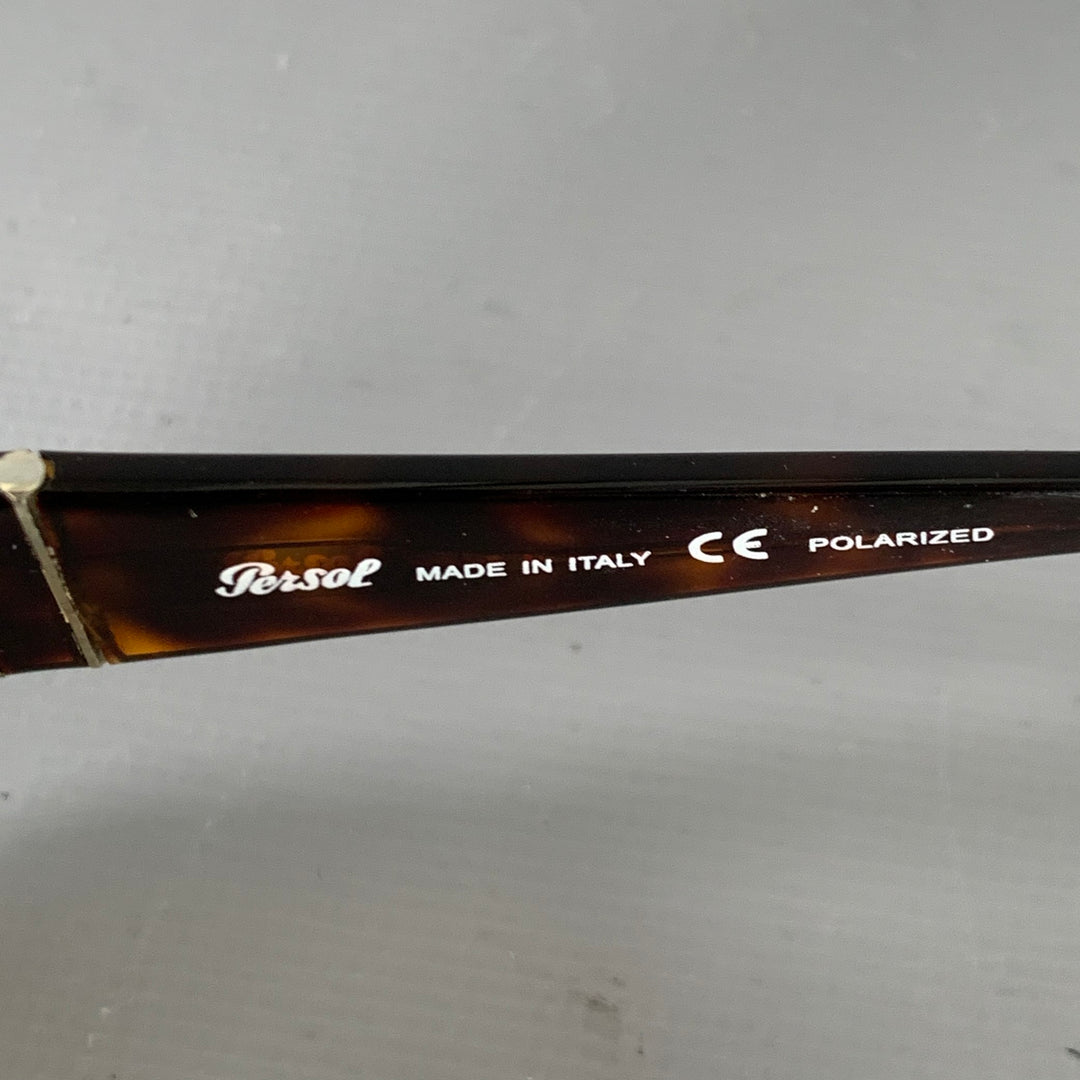 PERSOL Brown Tortoiseshell Acetate Metal Polarized Aviator Sunglasses