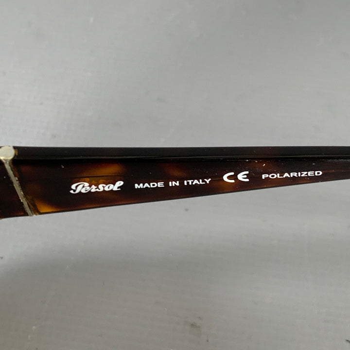 PERSOL Brown Tortoiseshell Acetate Metal Polarized Aviator Sunglasses