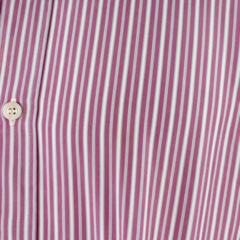 CHARVET Size M White Lilac Stripe Cotton Curved Cutaway Long Sleeve Shirt