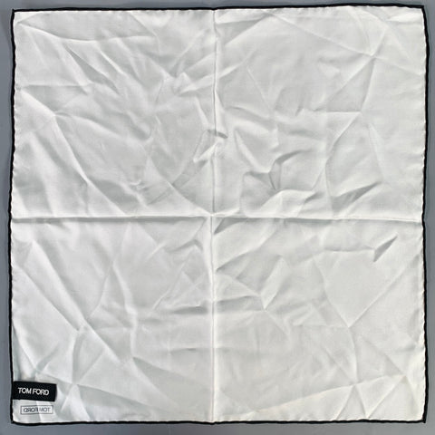 TOM FORD White Black Logo Silk Pocket Square