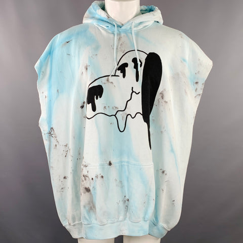 WESTFALL One Size Melting Snoopy Cutoff Blue Dyed Cotton Blend  Hoodie Sweatshirt