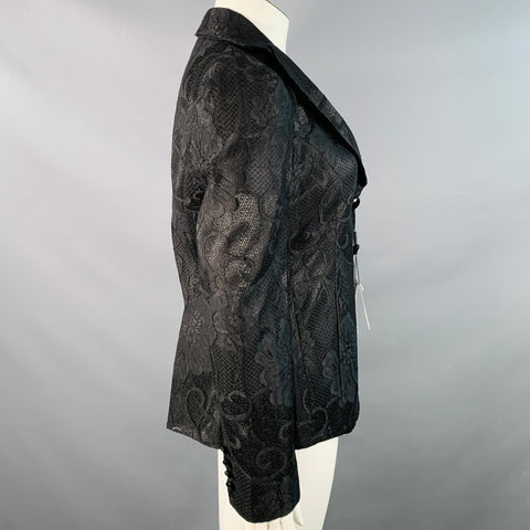EMPORIO ARMANI Size 12 Black Polyester Blend Lace Peak Lapel Jacket Blazer