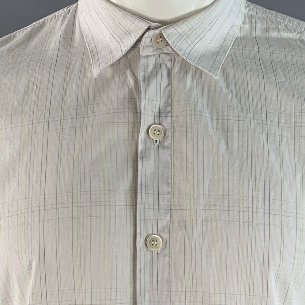 HELMUT LANG Size M White Green Plaid Cotton Pointed Collar Long Sleeve Shirt