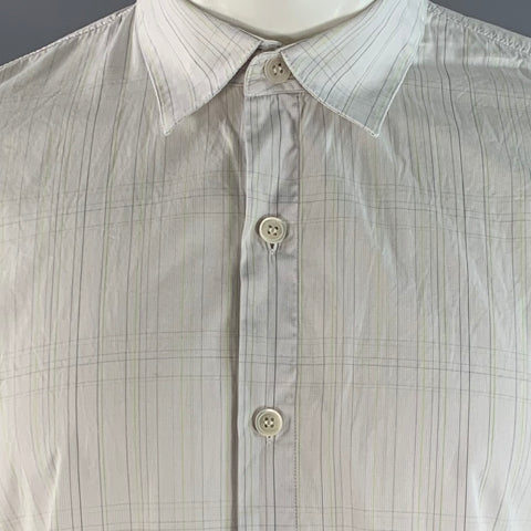 HELMUT LANG Size M White Green Plaid Cotton Pointed Collar Long Sleeve Shirt