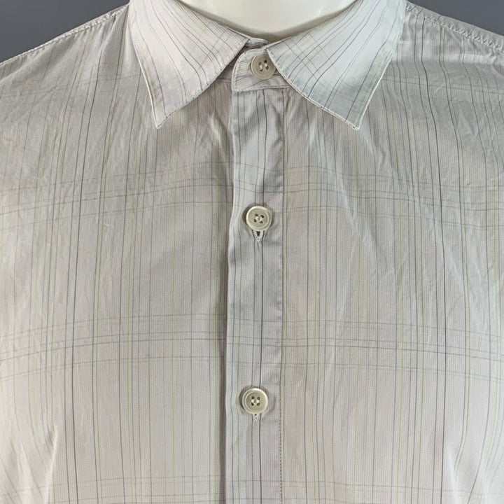 HELMUT LANG Size M White Green Plaid Cotton Pointed Collar Long Sleeve Shirt