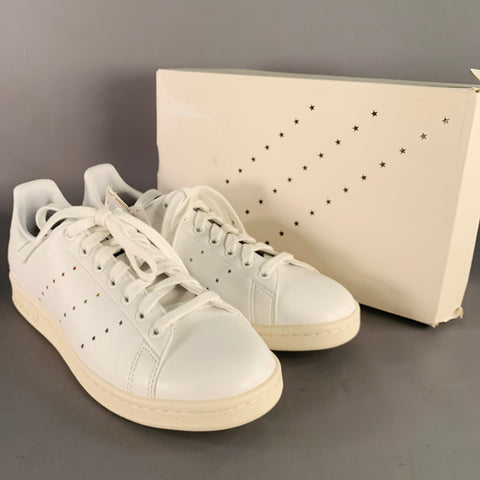 ADIDAS x STELLA McCARTNEY Size 8.5 White Multi Color Leather Stars Lace-Up Low Top Sneakers