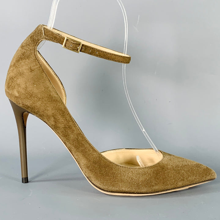 JIMMY CHOO Size 4.5 Brown Taupe Suede Ankle Strap D'Orsay Pumps