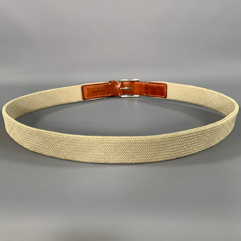 ERMENEGILDO ZEGNA Size 38 Cream Brown Mixed Fabrics Leather Elastic Belt