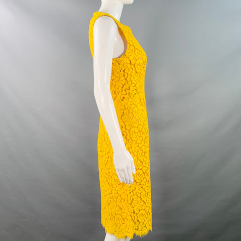 MICHAEL KORS Size 4 Yellow Mustard Cotton Blend Lace A-Line Cocktail Dress