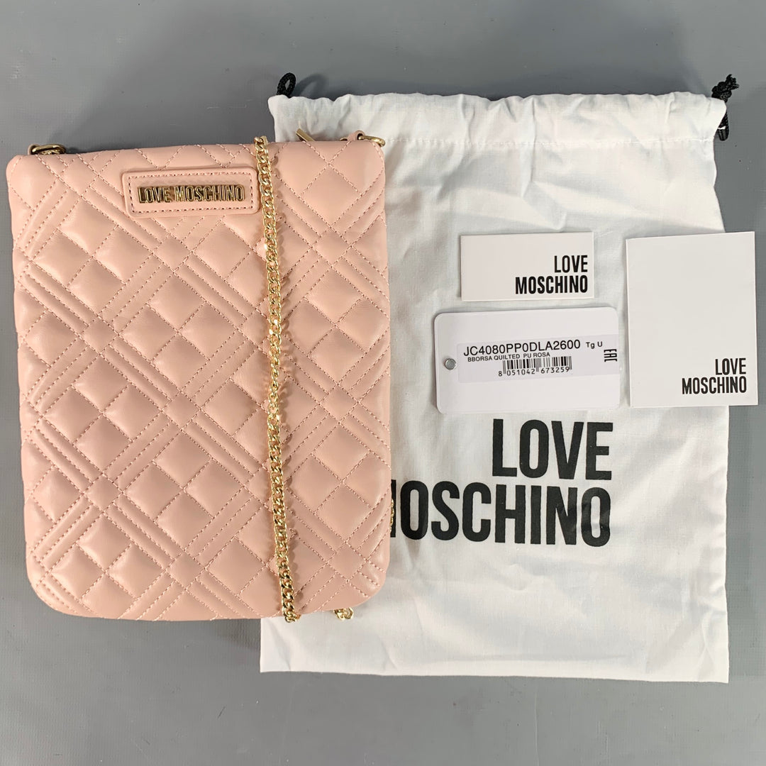 MOSCHINO Pink Quilted Leather Chain Crossbody Handbag