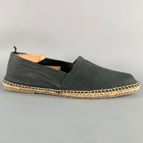 GRAY Size 10.5 Black Natural Canvas Rope Trim Loafers
