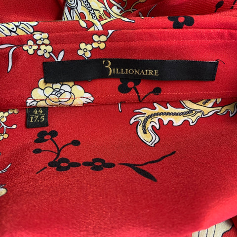 BILLIONAIRE COUTURE Size XL Red Black & Gold Print Silk Long Sleeve Shirt