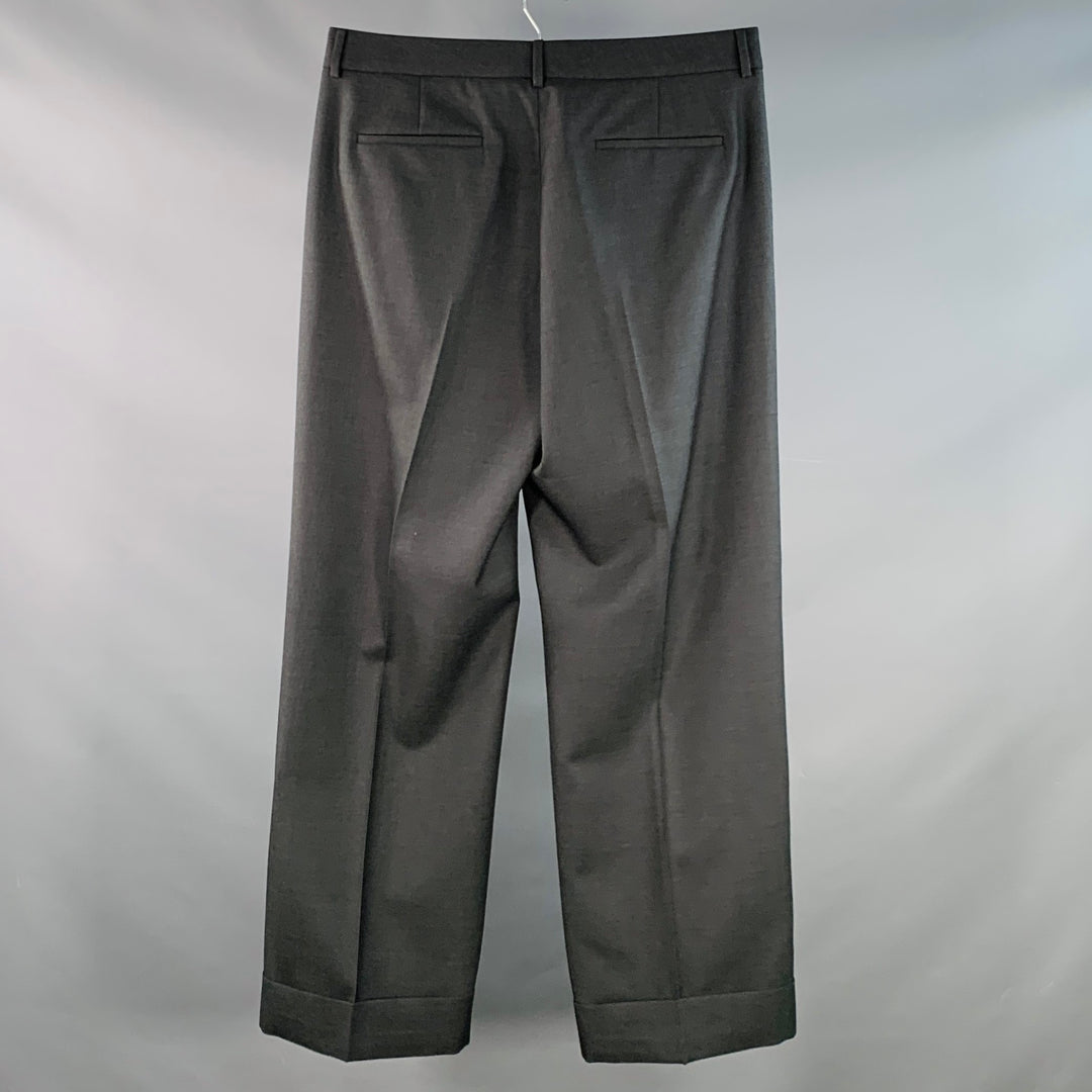 VALENTINO Size 36 Grey Charcoal Virgin Wool Cuffed Wide Leg Dress Pants