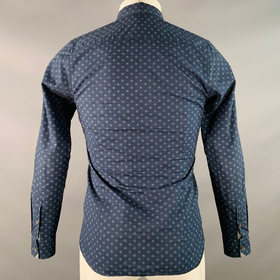 TED BAKER Size XS Hexwiz Navy White Circles Cotton One Pocket Long Sleeve Shirt