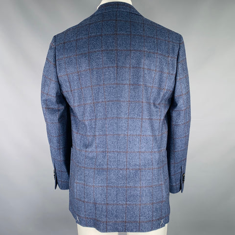 JOSEPH ABBOUD Size 40 Blue Brown Window Pane Wool Sport Coat