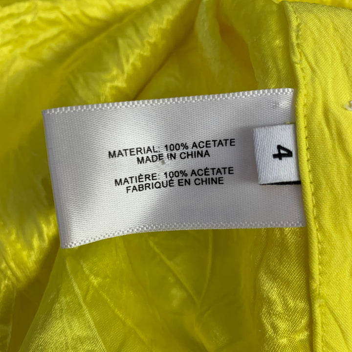 PROENZA SCHOULER Size L Neon Yellow Wrinkled Acetate Hidden Placket Long Sleeve Shirt