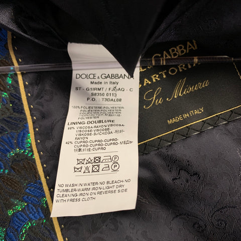 DOLCE & GABBANA Size 44 Black Green Blue Jacquard Polyester Suit