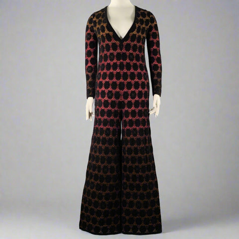 M MISSONI Size L Black Yellow Circles Wide Leg Jumpsuit