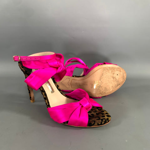 SOPHIA WEBSTER Size 6.5 Pink Black & Gold Silk Animal Print Wrap Pumps