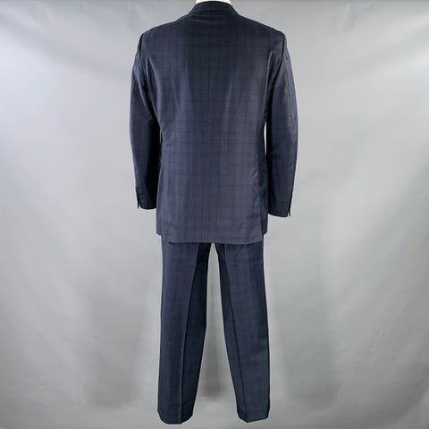 PETER MILLAR Size 44 Regular Navy Blue Window Pane Wool Notch Lapel Suit