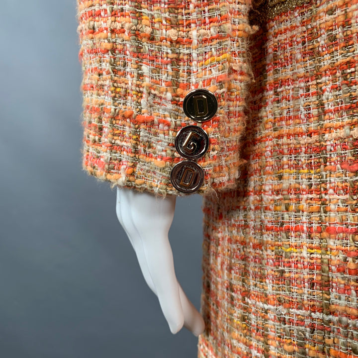 DOLCE & GABBANA Size 4 Orange Gold Cotton Blend Embellishment Skirt Suit Set