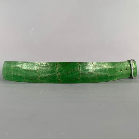 PAUL SMITH Size 34 Green Croc Embossed Leather Belt