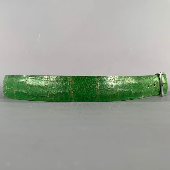 PAUL SMITH Size 34 Green Croc Embossed Leather Belt