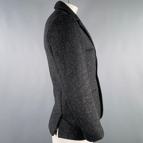EDUN Size 42 Black White Twill Wool Blend Notch Lapel Coat