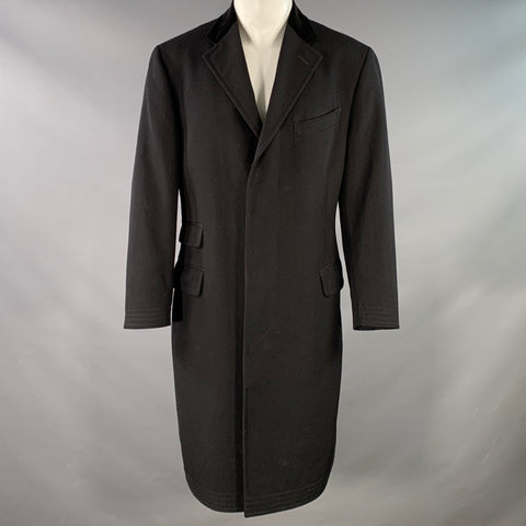 RALPH LAUREN Size 38 Black Wool Velvet Trim Notch Lapel Hidden Buttons Coat