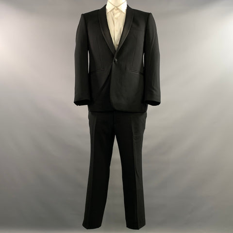 SANDRO Chest Size 42 Black Solid Wool Shawl Collar 38 28 Tuxedo