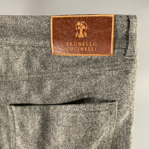 BRUNELLO CUCINELLI Taille 32 Gris Chiné Laine Boutons Braguette Pantalon Décontracté