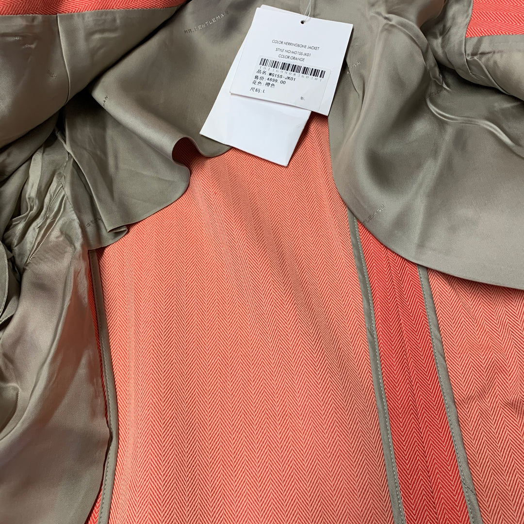 MR. GENTLEMAN Size 40 Orange Herringbone Cotton Notch Lapel Sport Coat