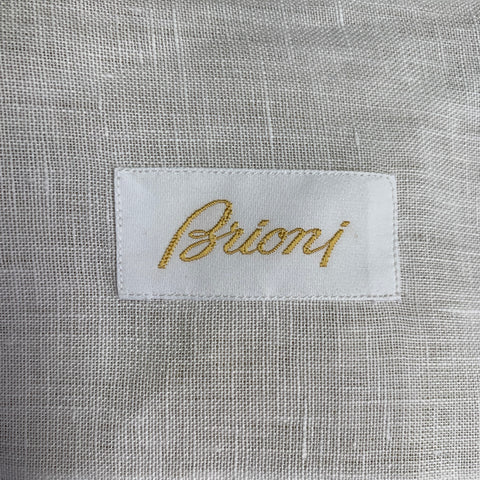 BRIONI Size XL Beige White Contrast Trim Linen One Pocket Short Sleeve Shirt