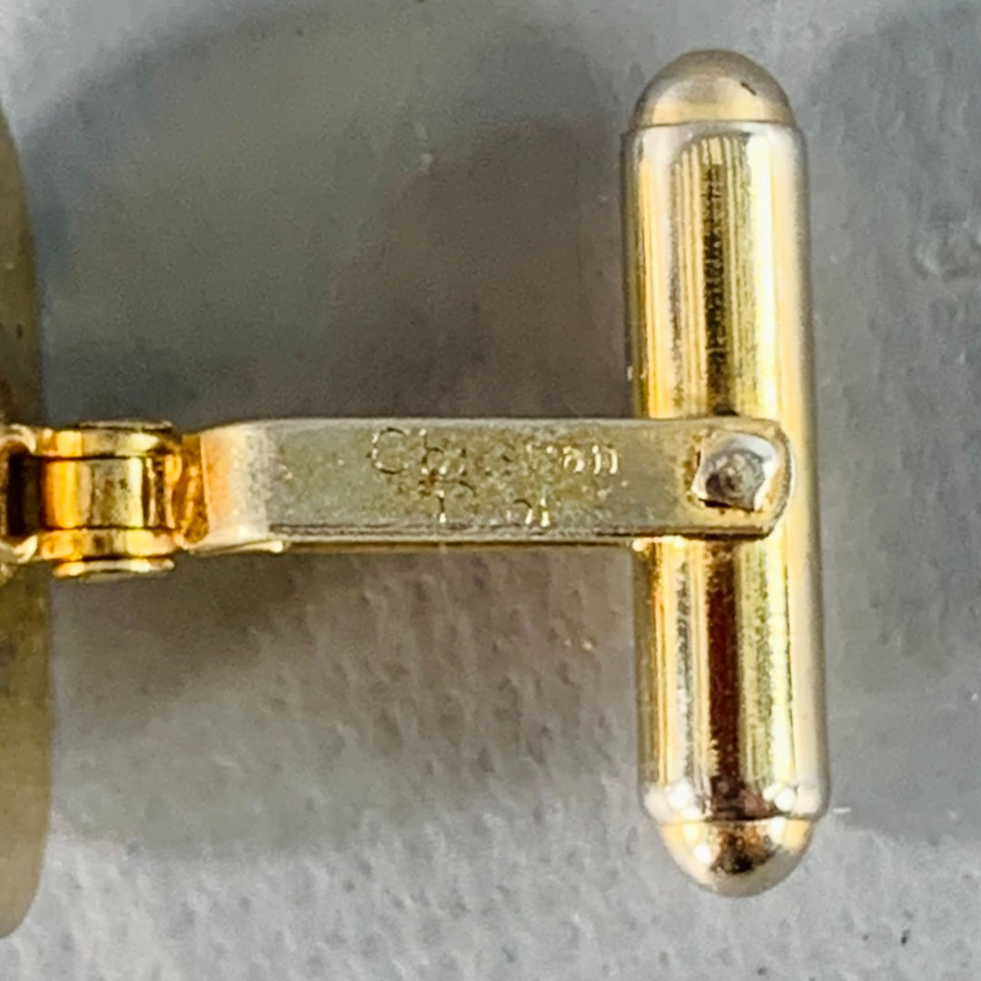 CHRISTIAN DIOR Vintage Gold Silver Logo Metal Cuff Link Tie Clip Set