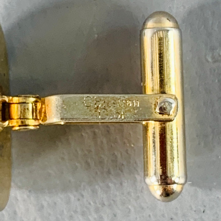 CHRISTIAN DIOR Vintage Gold Silver Logo Metal Cuff Link Tie Clip Set