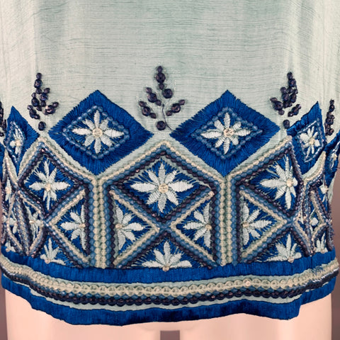 DRIES VAN NOTEN Size 4 Blue Light Blue Silk Embroidered Sleeveless Casual Top