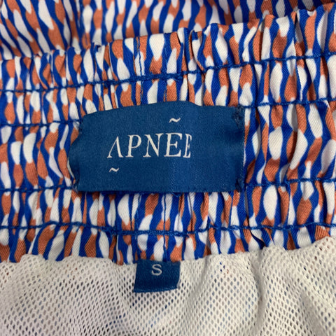 APNEE Size S Blue Orange Abstract Upcycled Plastic Polyester Swim Trunks