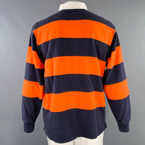 POLO by RALPH LAUREN Size L Orange Navy Stripe Cotton Half Placket Polo