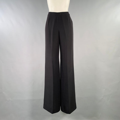 GIORGIO ARMANI Size 6 Black Silk Wide Leg Dress Pants