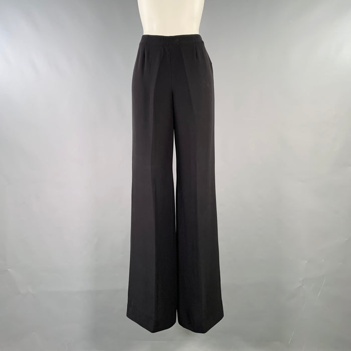 GIORGIO ARMANI Size 6 Black Silk Wide Leg Dress Pants