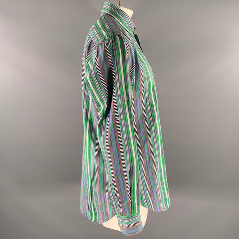 ETRO Size L Green Mixed Stripe Cotton Long Sleeve Shirt
