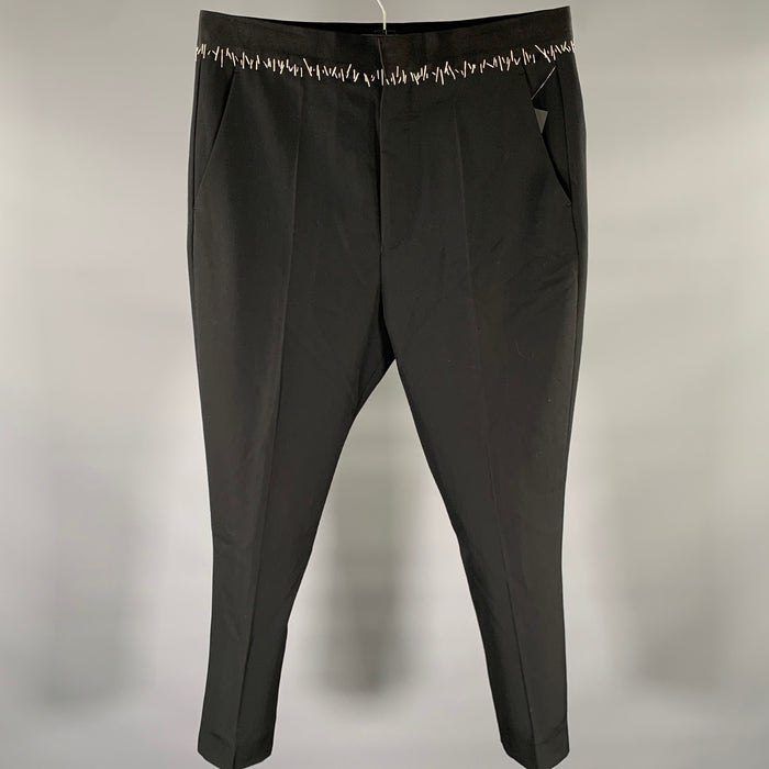 Pantalon de costume HAIDER ACKERMANN taille 33, en soie et coton, noir avec surpiqûres contrastantes blanches