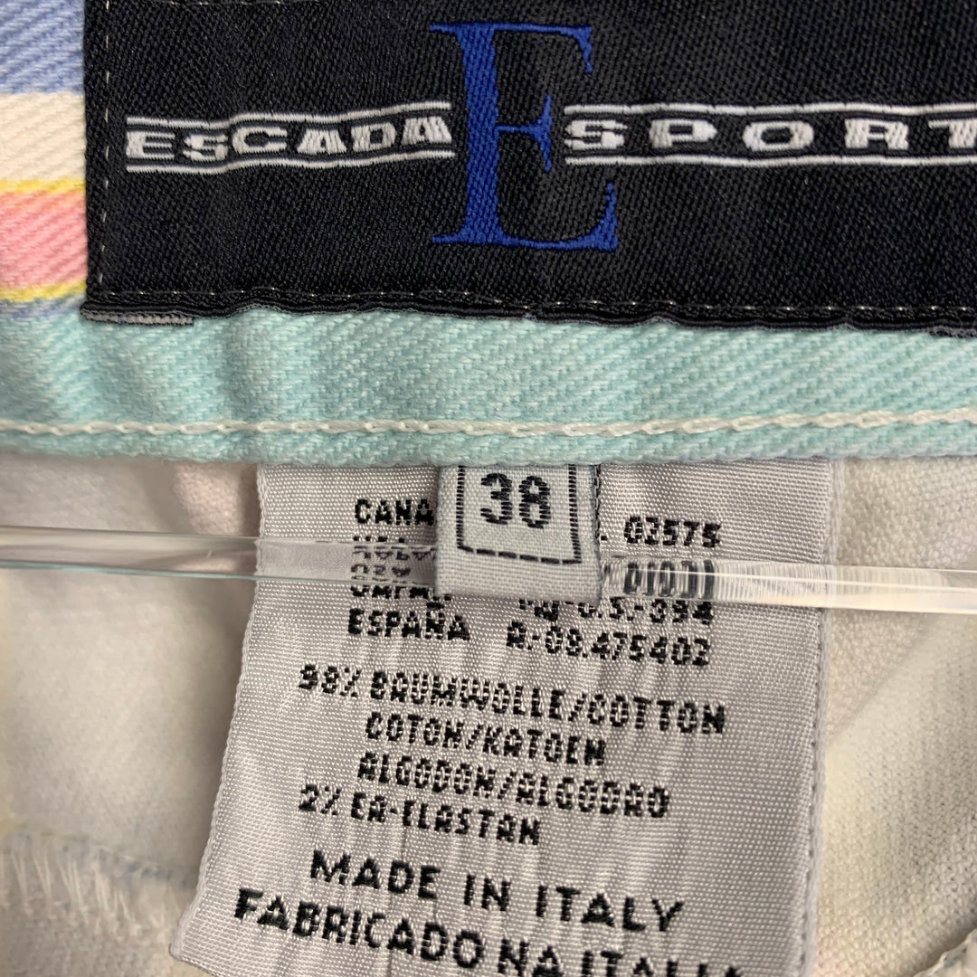 ESCADA Size M Blue Multi Color Cotton Blend Stripe Five Pockets Mini Skirt