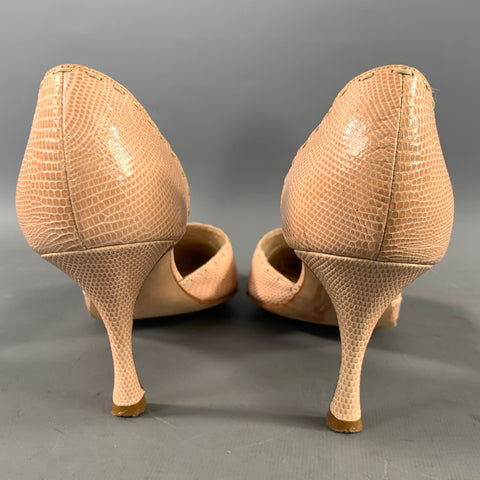 MANOLO BLAHNIK Size 9 Beige Leather Lizard Embossed Pointed Toe Pumps