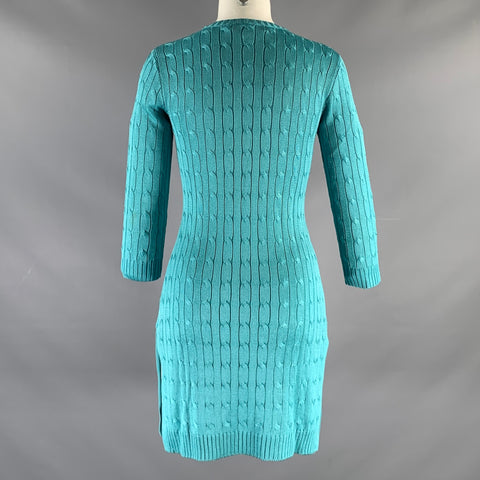 RALPH LAUREN Size S Blue Turquoise Silk Cable Long Sleeve Dress