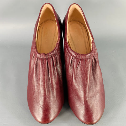 CELINE Size 7 High Throat Burgundy Leather Cone Heel Pumps