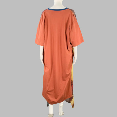 VIVIENNE WESTWOOD Size S Kiss Swing Brown Yellow Viscose Oversized Short Sleeve T-Shirt Dress